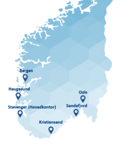 Proplan sine lokasjoner plottet inn på et Norgeskart